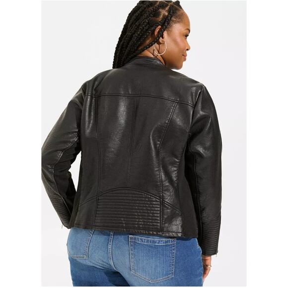 Torrid Black Faux Leather Collarless Moto Jacket Size 5X - Picture 3 of 12